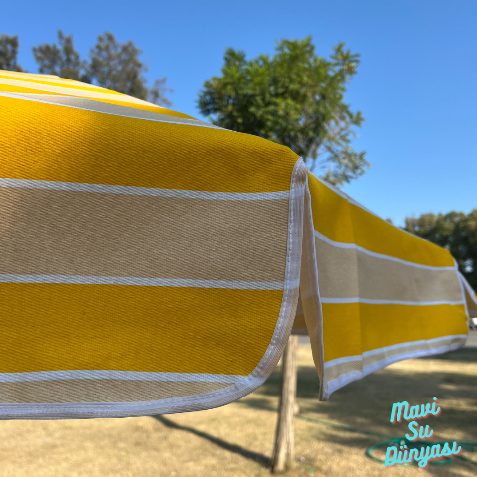 Plaj Deniz Balkon Şemsiyesi | Pamuk Kumaşlı Şemsiye | Eğilebilir | 2 Metre Şemsiye Bidonsuz Şemsiye