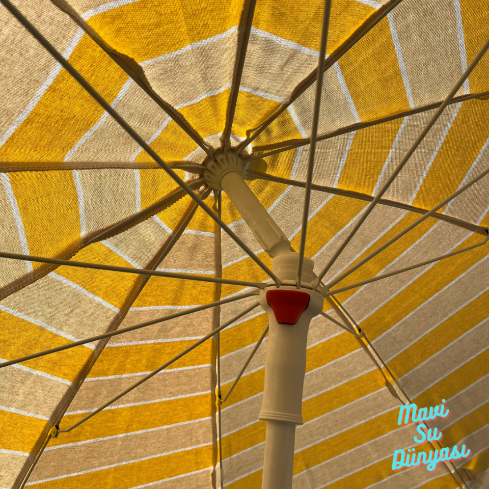 Plaj Deniz Balkon Şemsiyesi | Pamuk Kumaşlı Şemsiye | Eğilebilir | 2 Metre Şemsiye Bidonsuz Şemsiye