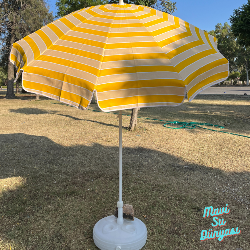 Plaj Deniz Balkon Şemsiyesi | Pamuk Kumaşlı Şemsiye | Eğilebilir | 2 Metre Şemsiye Bidonsuz Şemsiye