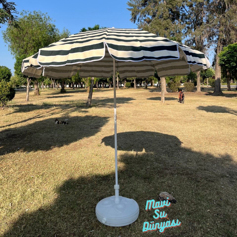 Plaj Deniz Balkon Şemsiyesi | Pamuk Kumaşlı Şemsiye | Eğilebilir | 2 Metre Şemsiye Bidonsuz Şemsiye