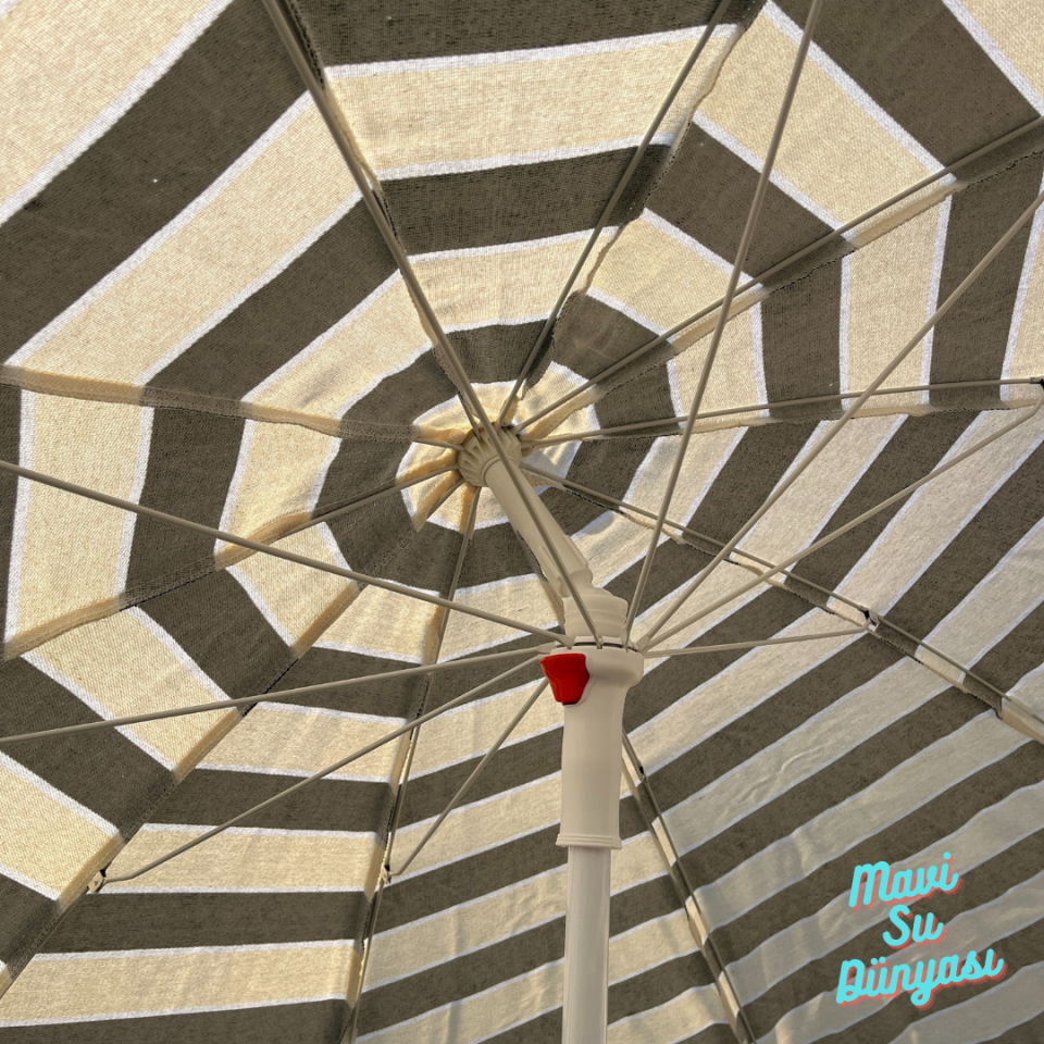 Plaj Deniz Balkon Şemsiyesi | Pamuk Kumaşlı Şemsiye | Eğilebilir | 2 Metre Şemsiye Bidonsuz Şemsiye