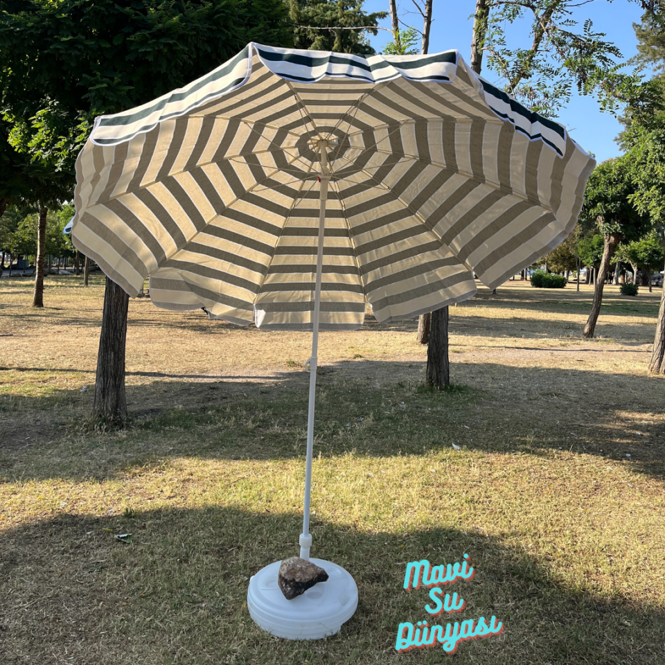 Plaj Deniz Balkon Şemsiyesi | Pamuk Kumaşlı Şemsiye | Eğilebilir | 2 Metre Şemsiye Bidonsuz Şemsiye