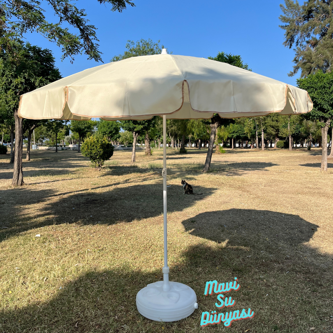 Plaj Deniz Balkon Şemsiyesi | Sentetik Kumaşlı Şemsiye | Eğilebilir | 2 Metre Şemsiye Bidon Dahil Şemsiye