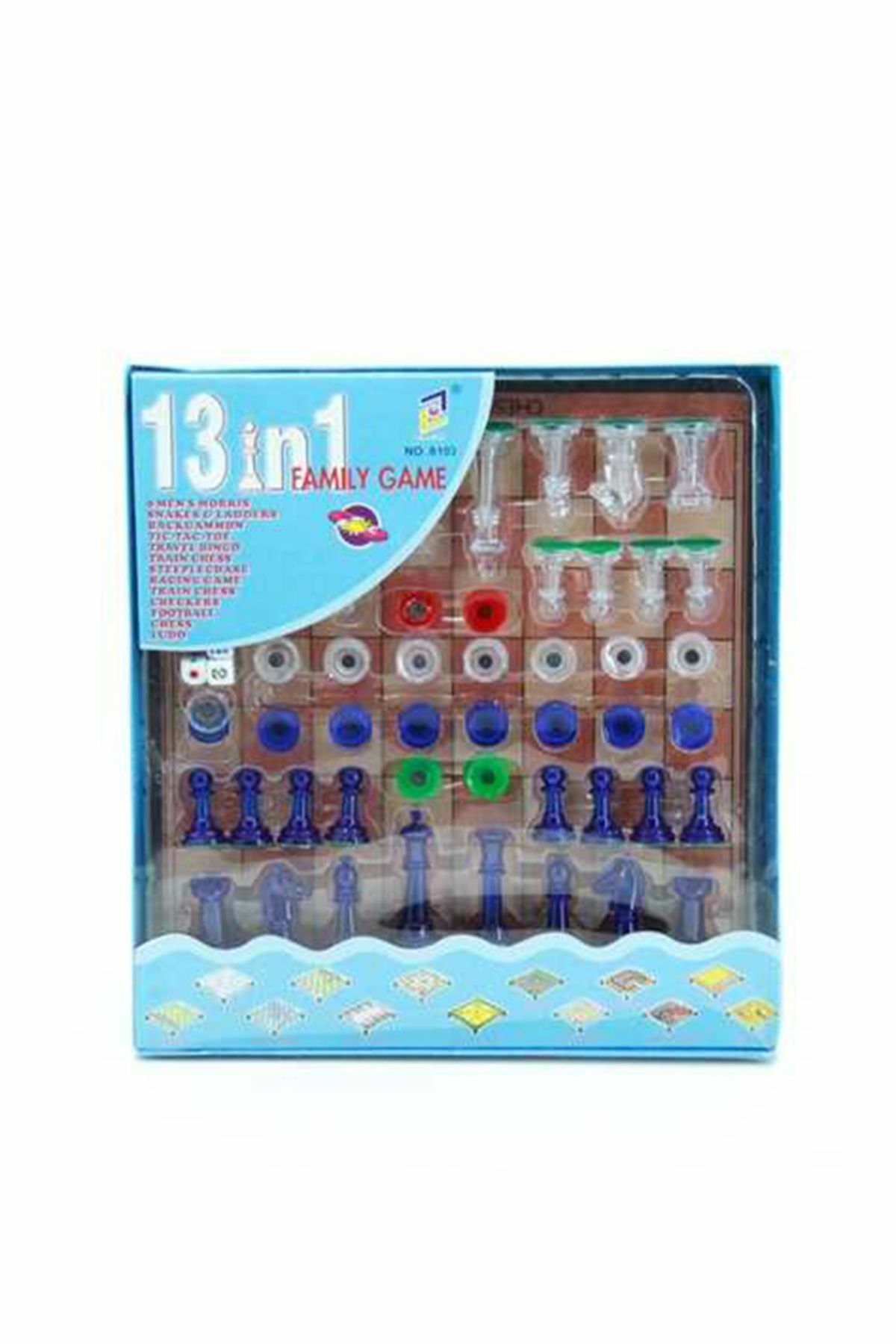 Satranç Renkli Kutulu Ahşap 13 in 1 Oyun Seti - Mavi Su Dünyası