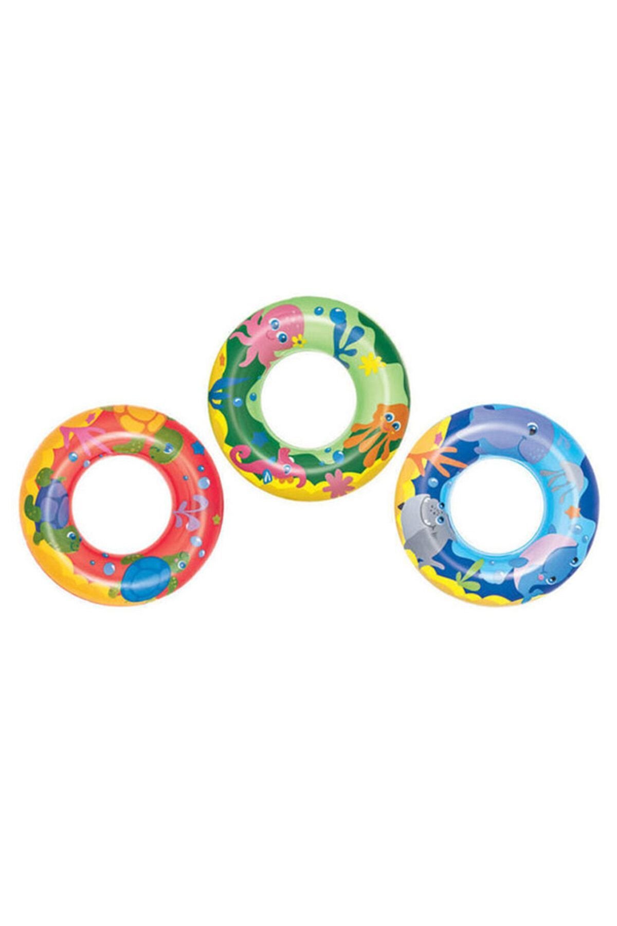 Balık Desenli 51 Cm Simit, Çocuk Deniz Simidi - Mavi Su Dünyası Kırmızı