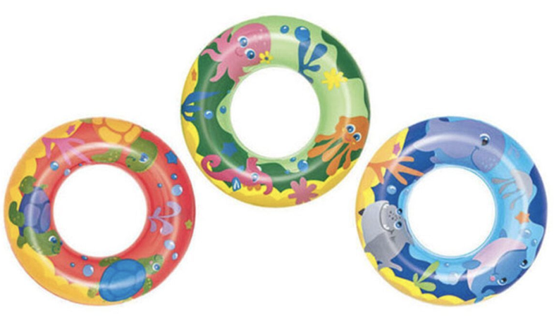 Balık Desenli 51 Cm Simit, Çocuk Deniz Simidi - Mavi Su Dünyası Yeşil