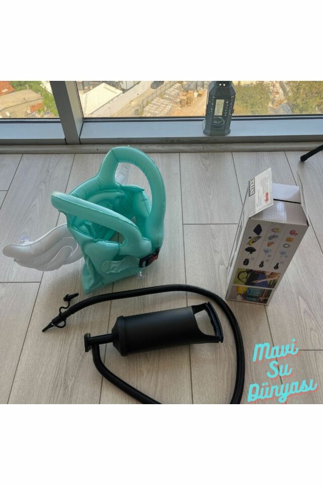 Pompa Dahil Kanatlı Can Simidi, Can Yelekleri 5-8 Yaş Mavi - M