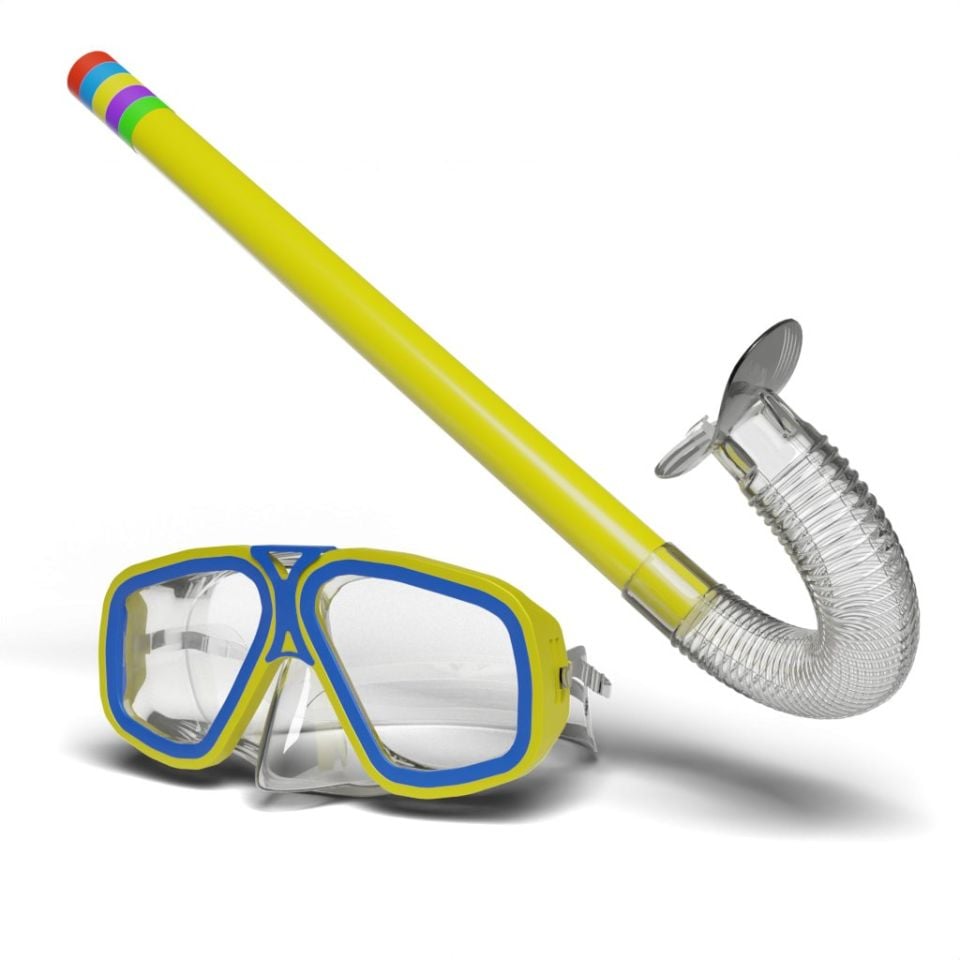 Maske ve Şnorkel Seti 3 ile 14 Yaş Arası Rengarenk Kırmızı - Sarı