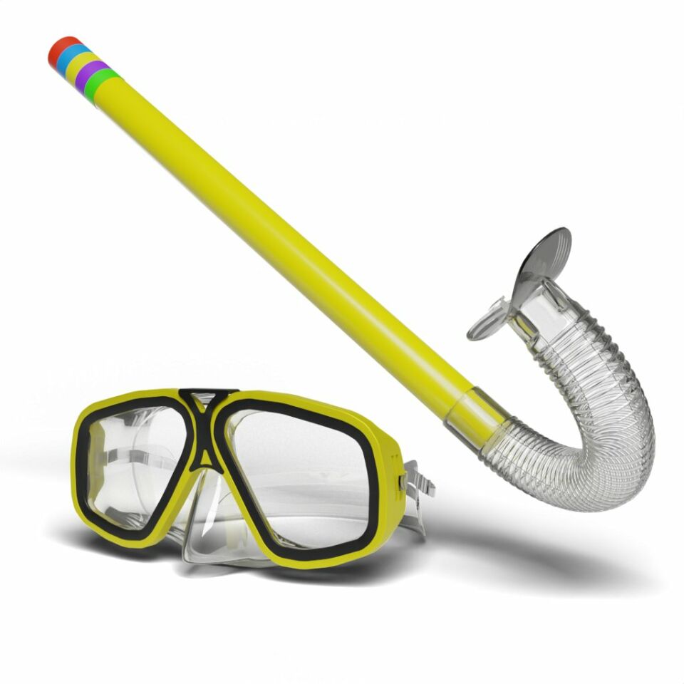 Maske ve Şnorkel Seti 3 ile 14 Yaş Arası Rengarenk Kırmızı - Sarı