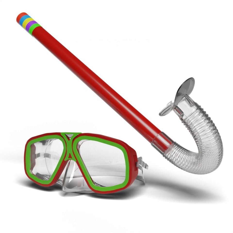 Maske ve Şnorkel Seti 3 ile 14 Yaş Arası Rengarenk Kırmızı - Yeşil