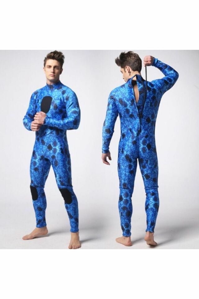 Dalış Kıyafeti Mavi-üst Düzey Kumaş Kaliteli- 3 Mm Kalınlık - Mavi Su Dünyası Mavi - 2XL