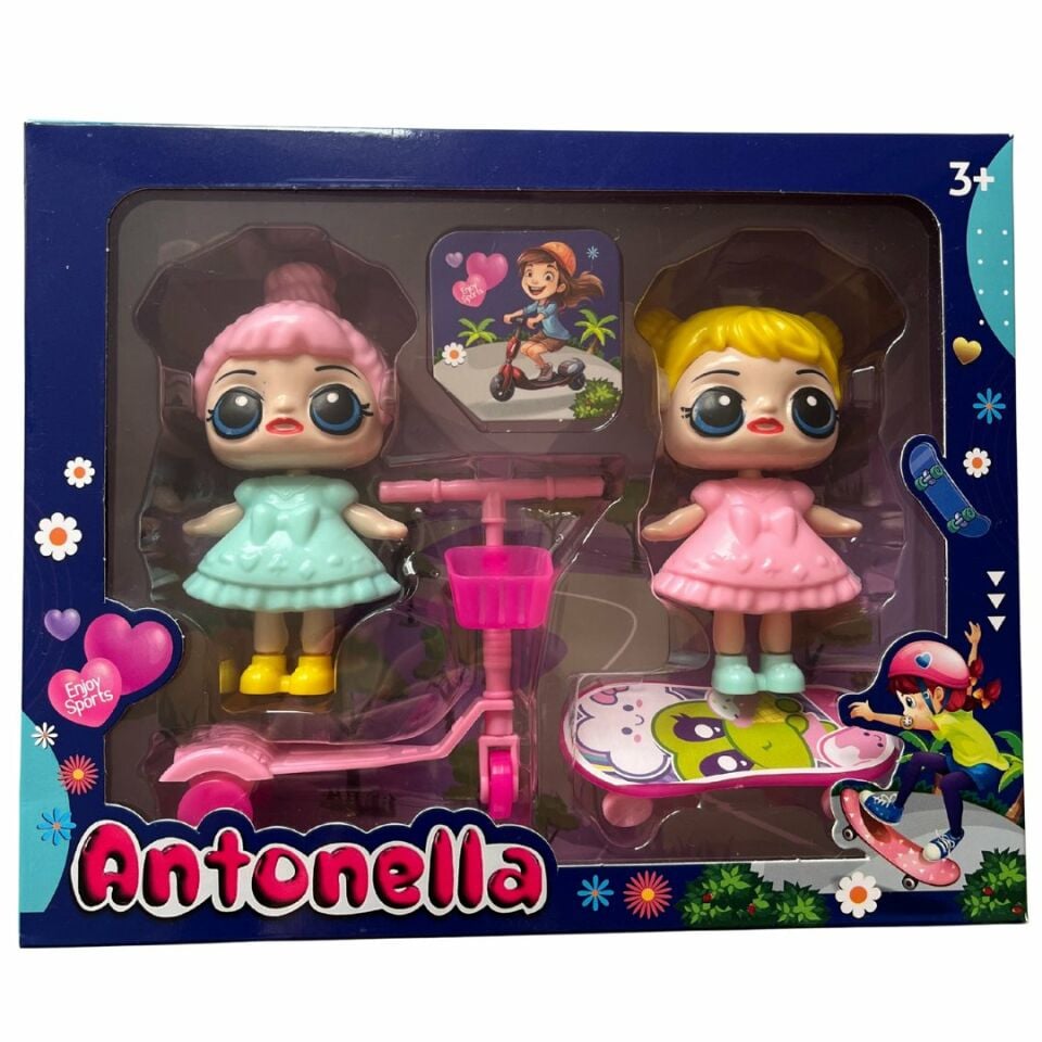 Antonella İkili Set- Paten Kayan ve Scooter Süren Bebekler Seti