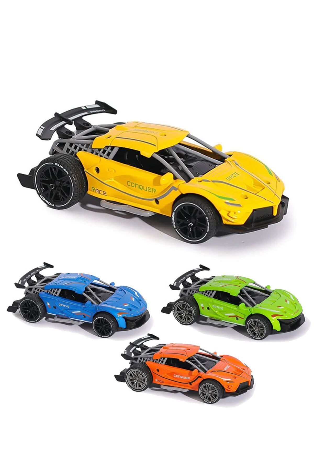 Çek Bırak Sesli ve Renkli Arabalar 1:32 Ölçekli - Mavi Su Dünyası Yeşil