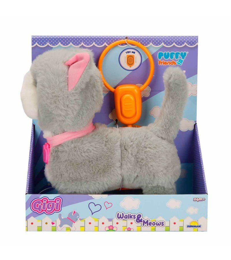 Peluş Sevimli Kedi Gigi Hareketli Sesli Gri Renk