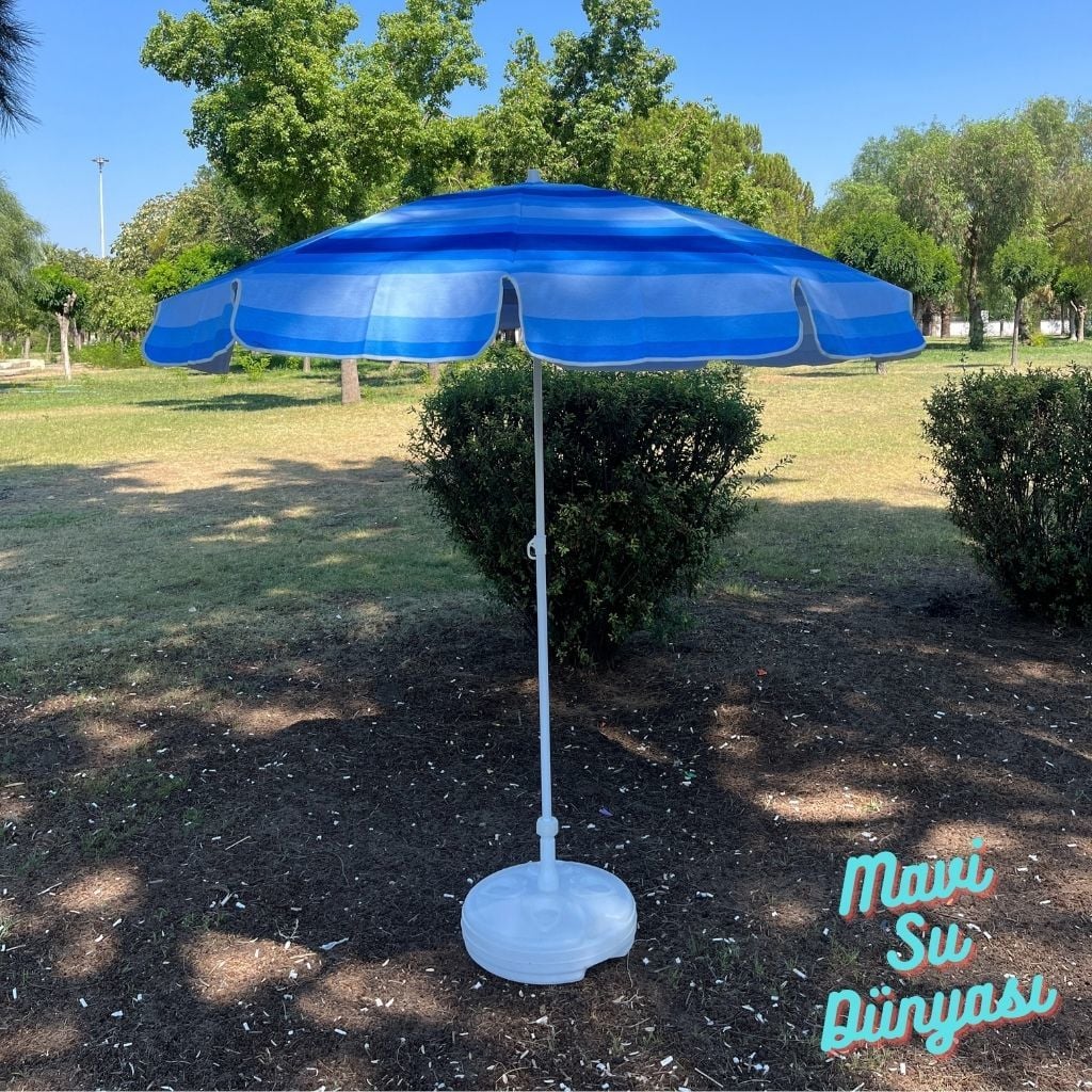 Plaj Deniz Balkon Şemsiyesi | Pamuk Kumaşlı Şemsiye | Eğilebilir | 2 Metre Şemsiye Bidon Dahil Şemsiye