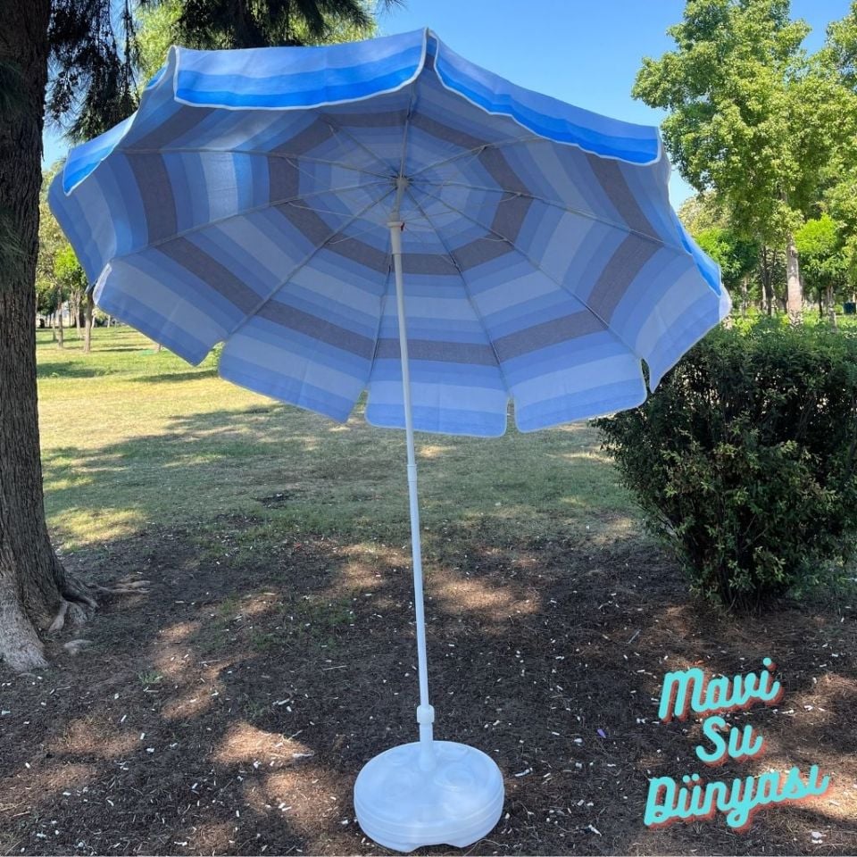 Plaj Deniz Balkon Şemsiyesi | Pamuk Kumaşlı Şemsiye | Eğilebilir | 2 Metre Şemsiye Bidon Dahil Şemsiye