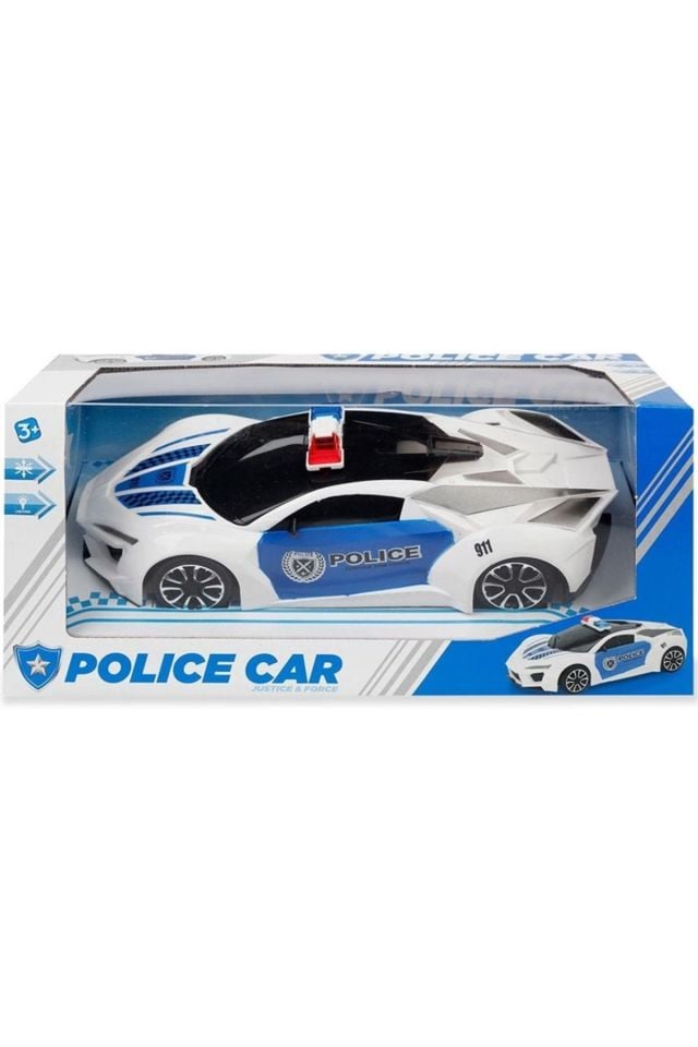 Pille Çalışan Sesli ve Işıklı Beyaz Polis Arabası - Mavi Su Dünyası