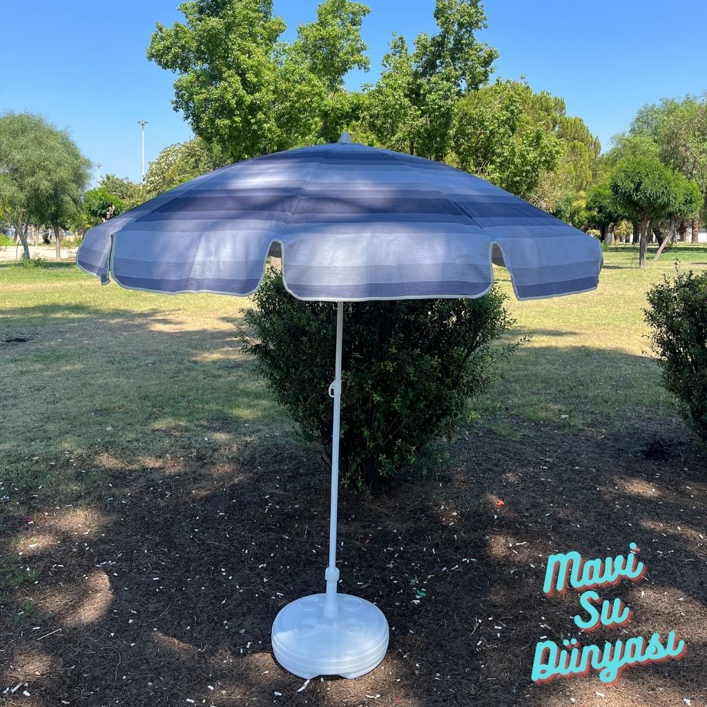 Plaj Deniz Balkon Şemsiyesi | Pamuk Kumaşlı Şemsiye | Eğilebilir | 2 Metre Şemsiye Bidon Dahil Şemsiye