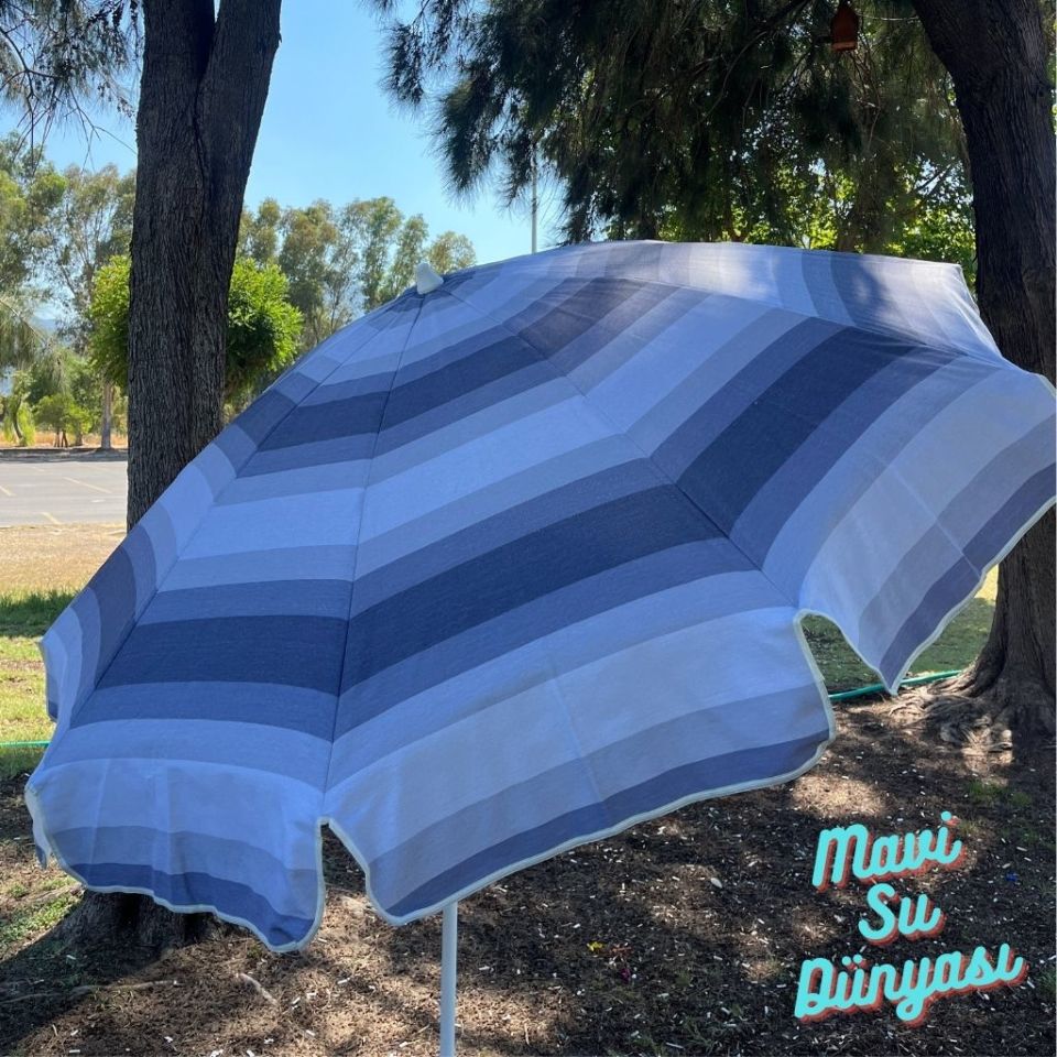 Plaj Deniz Balkon Şemsiyesi | Pamuk Kumaşlı Şemsiye | Eğilebilir | 2 Metre Şemsiye Bidon Dahil Şemsiye