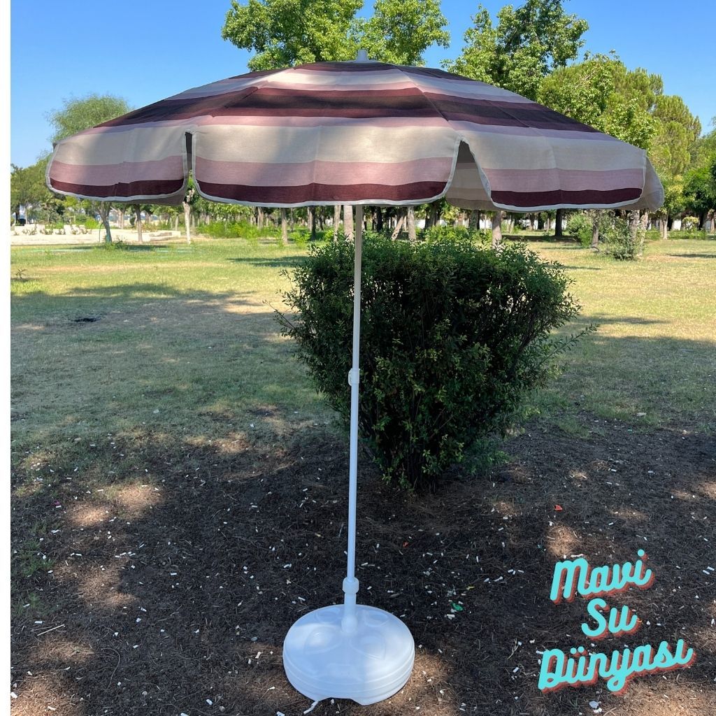 Plaj Deniz Balkon Şemsiyesi | Pamuk Kumaşlı Şemsiye | Eğilebilir | 2 Metre Şemsiye Bidon Dahil Şemsiye