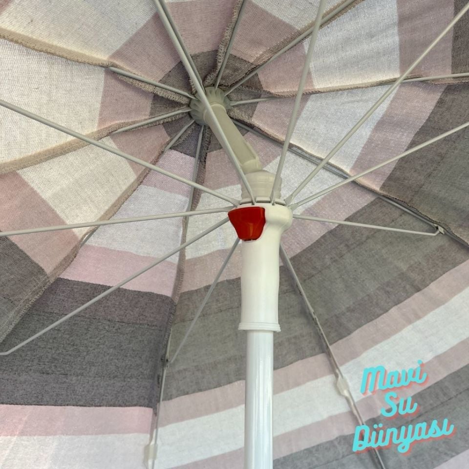 Plaj Deniz Balkon Şemsiyesi | Pamuk Kumaşlı Şemsiye | Eğilebilir | 2 Metre Şemsiye Bidon Dahil Şemsiye