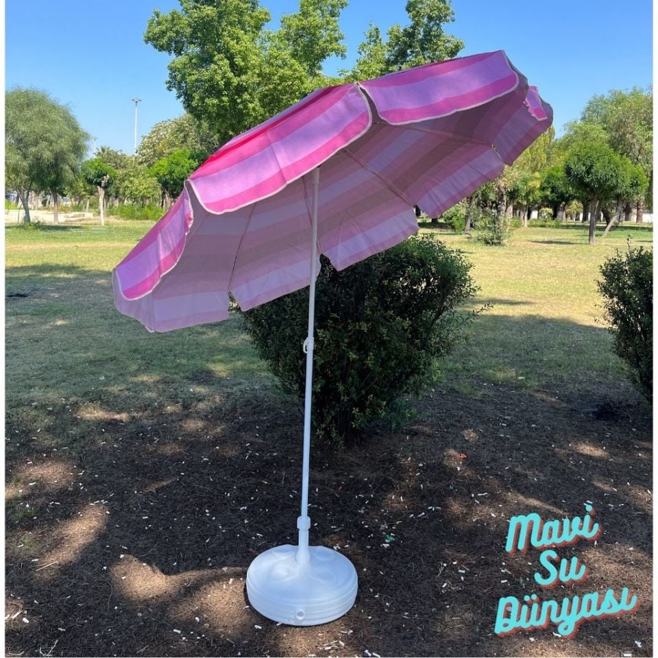 Plaj Deniz Balkon Şemsiyesi | Pamuk Kumaşlı Şemsiye | Eğilebilir | 2 Metre Şemsiye Bidonsuz Şemsiye