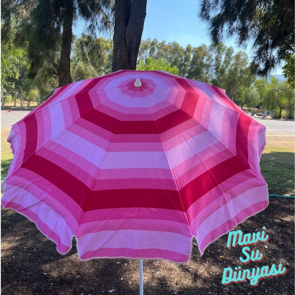 Plaj Deniz Balkon Şemsiyesi | Pamuk Kumaşlı Şemsiye | Eğilebilir | 2 Metre Şemsiye Bidonsuz Şemsiye