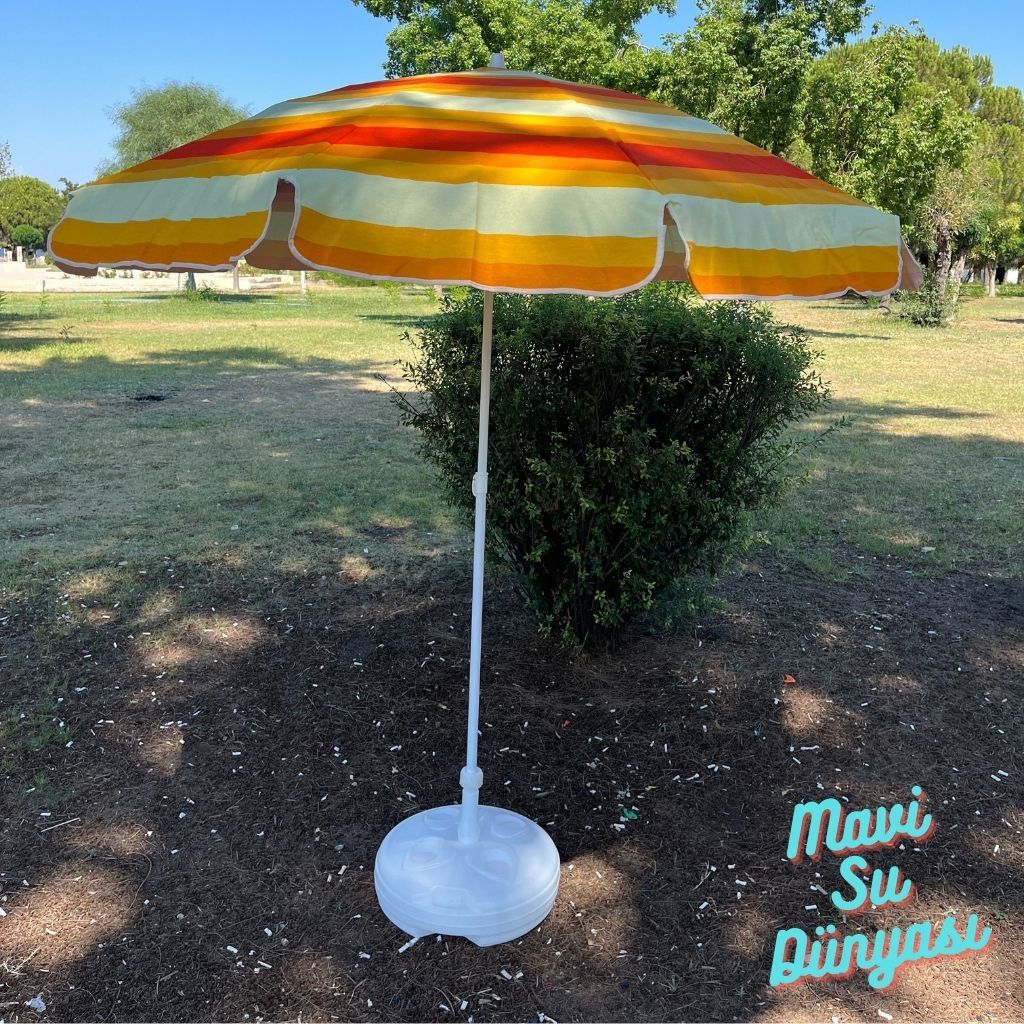 Plaj Deniz Balkon Şemsiyesi | Pamuk Kumaşlı Şemsiye | Eğilebilir | 2 Metre Şemsiye Bidon Dahil Şemsiye