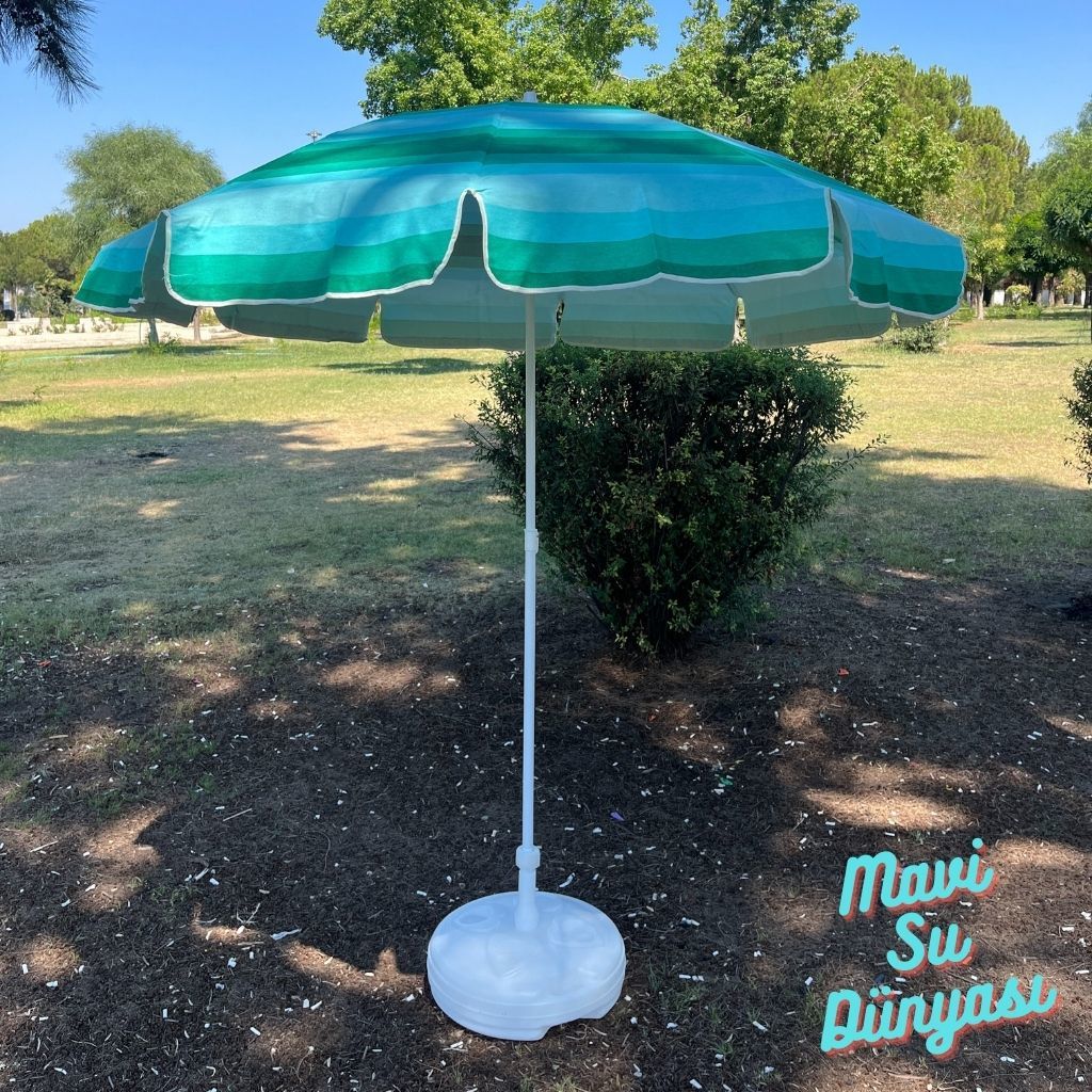 Plaj Deniz Balkon Şemsiyesi | Pamuk Kumaşlı Şemsiye | Eğilebilir | 2 Metre Şemsiye Bidon Dahil Şemsiye