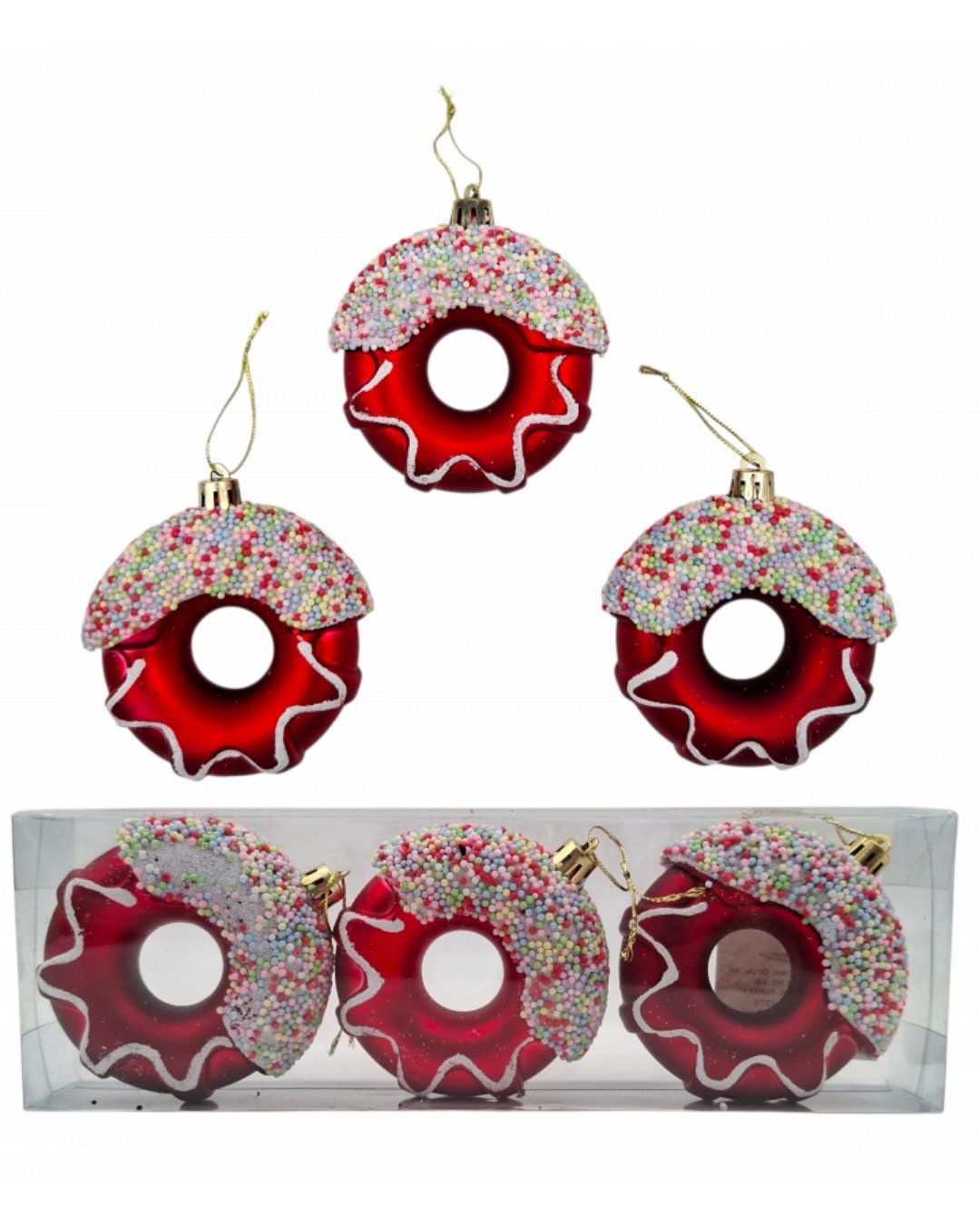 Yılbaşı Süsü 3' lü 8 Cm Donut Süs Kırmızı