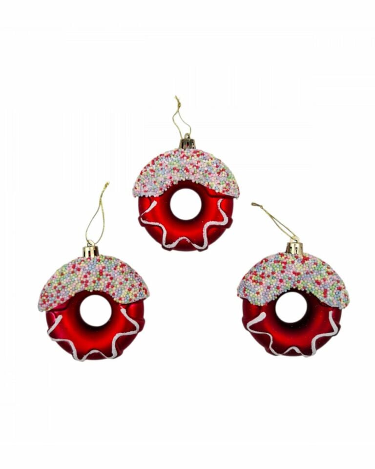 Yılbaşı Süsü 3' lü 8 Cm Donut Süs Kırmızı