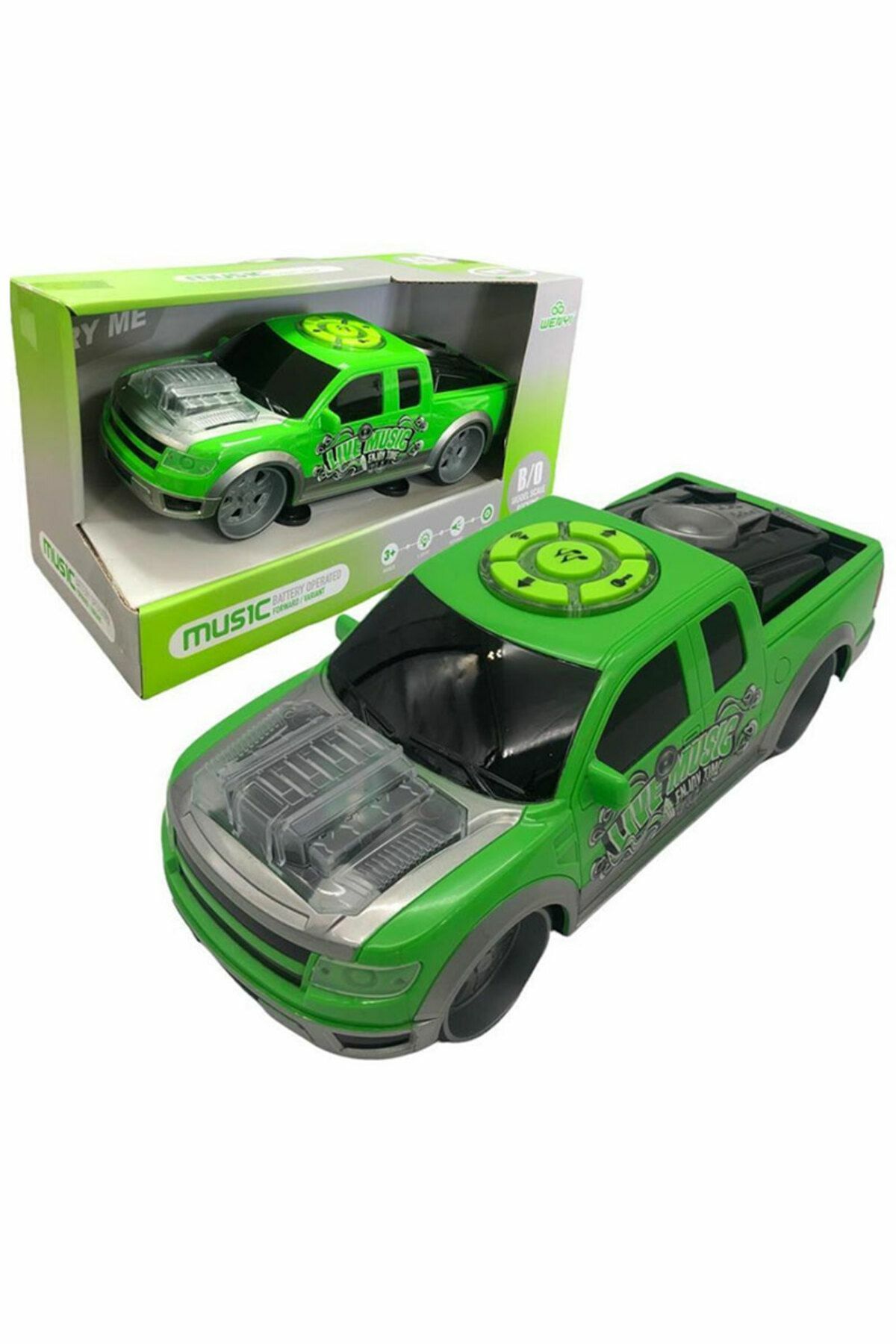 Dans Eden Işıklı Pille Çalışan Pickup Yeşil Renk Araba - Mavi Su Dünyası