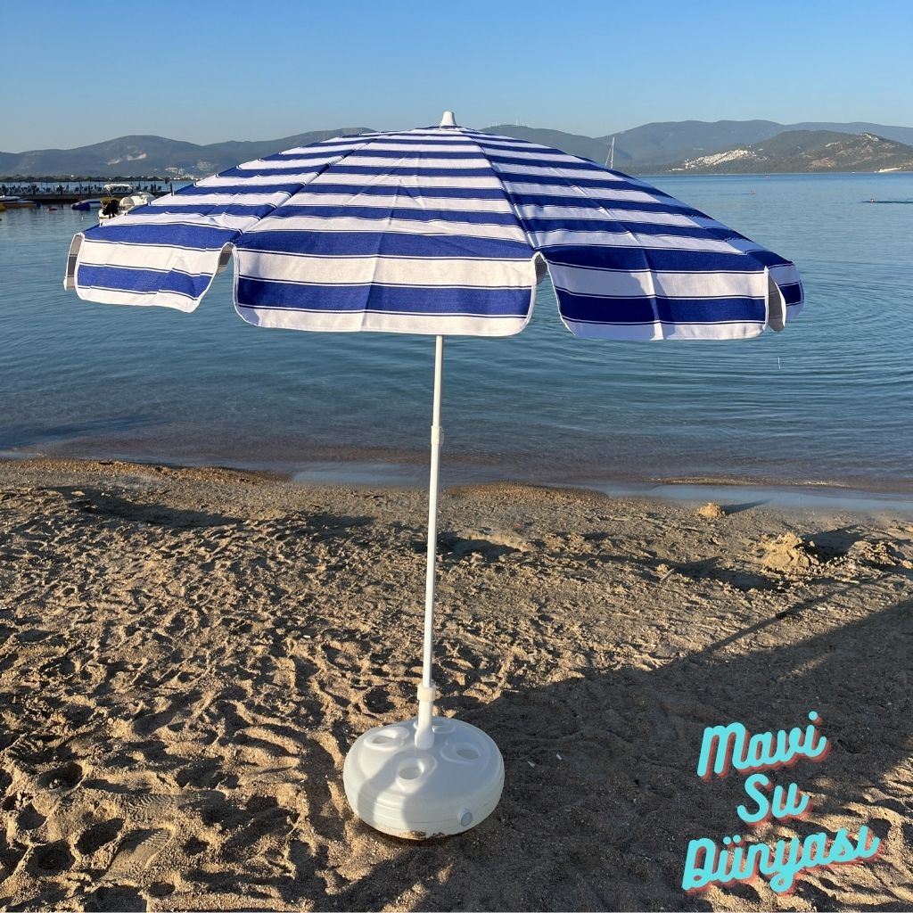 Plaj Deniz Balkon Şemsiyesi | Pamuk Kumaşlı Şemsiye | Eğilebilir | 2 Metre Şemsiye Bidonsuz Şemsiye