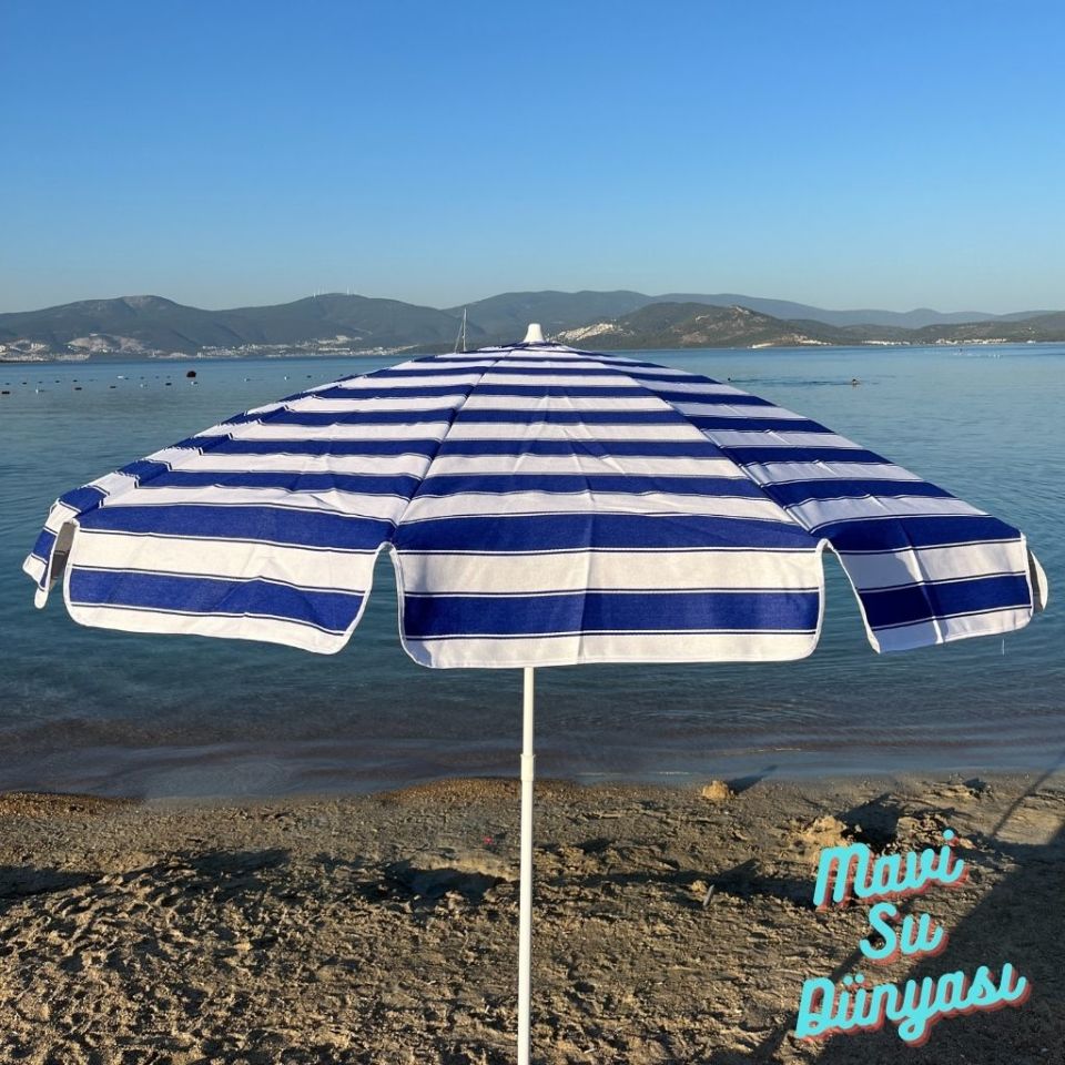 Plaj Deniz Balkon Şemsiyesi | Pamuk Kumaşlı Şemsiye | Eğilebilir | 2 Metre Şemsiye Bidonsuz Şemsiye