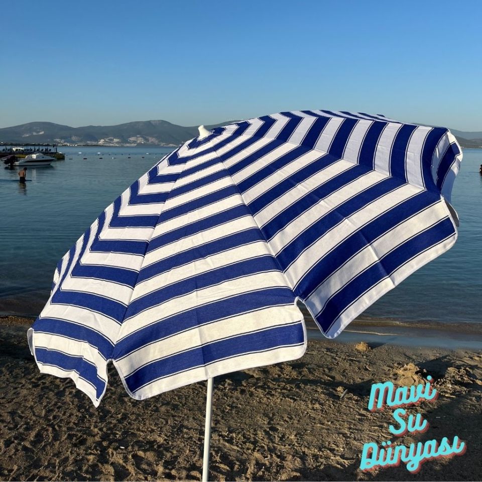 Plaj Deniz Balkon Şemsiyesi | Pamuk Kumaşlı Şemsiye | Eğilebilir | 2 Metre Şemsiye Bidonsuz Şemsiye