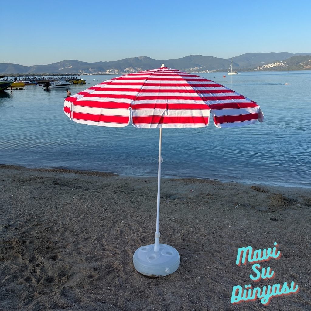 Plaj Deniz Balkon Şemsiyesi | Pamuk Kumaşlı Şemsiye | Eğilebilir | 2 Metre Şemsiye Bidonsuz Şemsiye