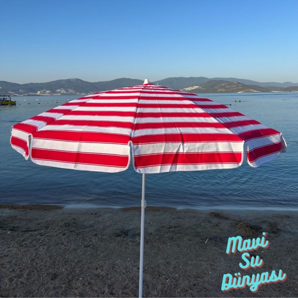 Plaj Deniz Balkon Şemsiyesi | Pamuk Kumaşlı Şemsiye | Eğilebilir | 2 Metre Şemsiye Bidonsuz Şemsiye