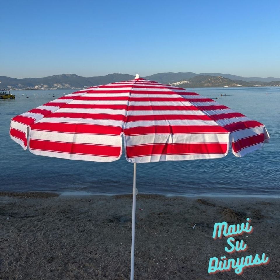 Plaj Deniz Balkon Şemsiyesi | Pamuk Kumaşlı Şemsiye | Eğilebilir | 2 Metre Şemsiye Bidonsuz Şemsiye