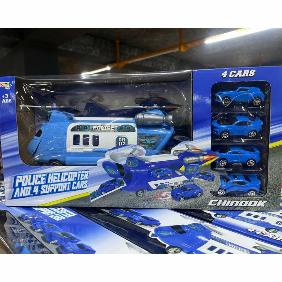 Kurtarıcı Helikopter Set ve 4 Ufak Araba - Mavi Su Dünyası Mavi