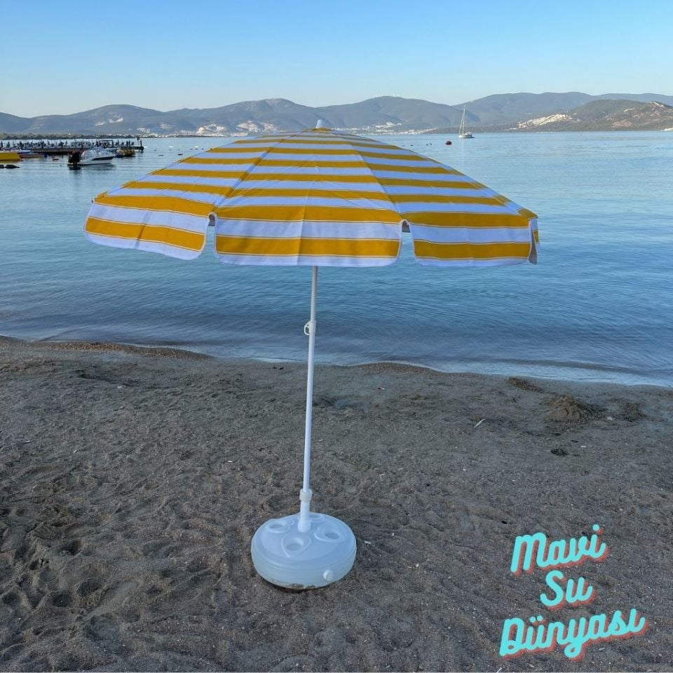 Plaj Deniz Balkon Şemsiyesi | Pamuk Kumaşlı Şemsiye | Eğilebilir | 2 Metre Şemsiye Bidonsuz Şemsiye
