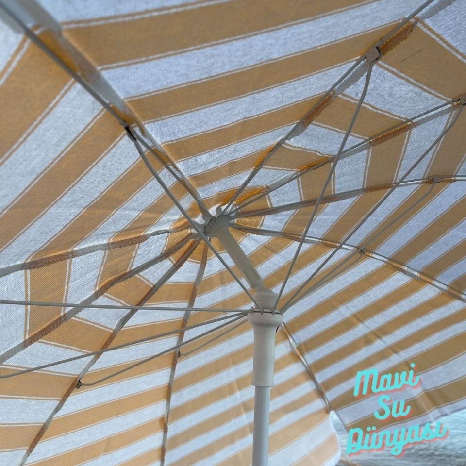 Plaj Deniz Balkon Şemsiyesi | Pamuk Kumaşlı Şemsiye | Eğilebilir | 2 Metre Şemsiye Bidonsuz Şemsiye
