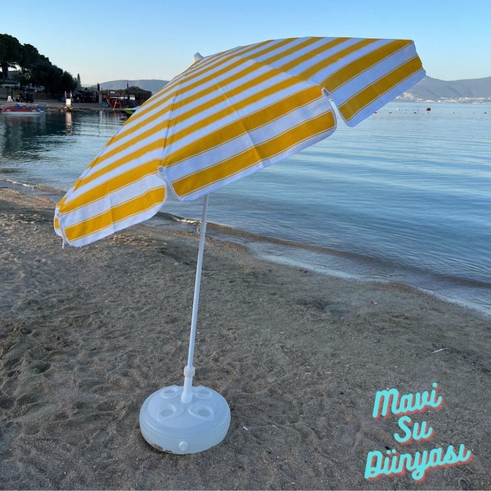 Plaj Deniz Balkon Şemsiyesi | Pamuk Kumaşlı Şemsiye | Eğilebilir | 2 Metre Şemsiye Bidonsuz Şemsiye