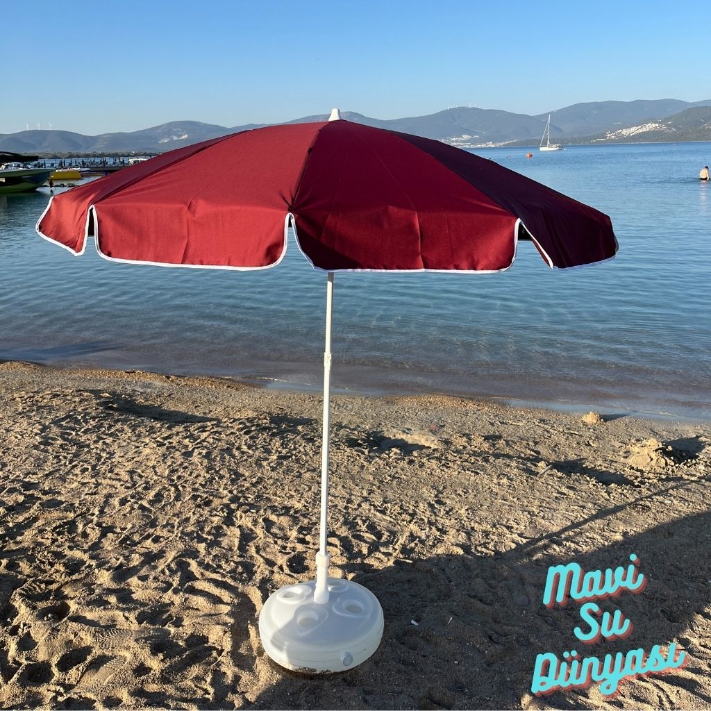 Plaj Deniz Balkon Şemsiyesi | Sentetik Kumaşlı Şemsiye | Eğilebilir |2 Metre Şemsiye Bidon Dahil Şemsiye