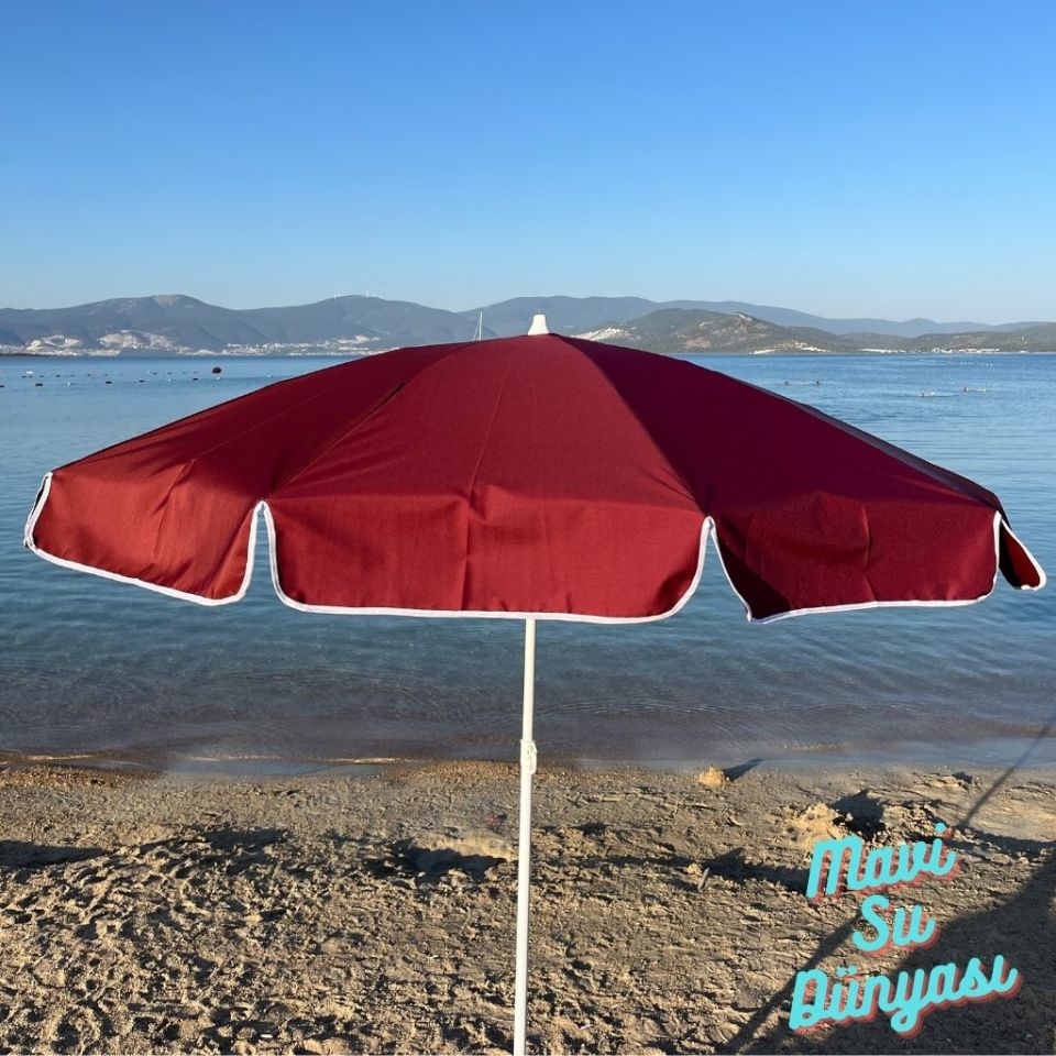 Plaj Deniz Balkon Şemsiyesi | Sentetik Kumaşlı Şemsiye | Eğilebilir |2 Metre Şemsiye Bidon Dahil Şemsiye