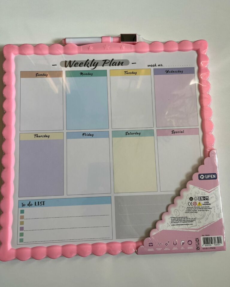 Manyetik Yazı Tahtası Çift Taraflı 29 Cm x 29 Cm Pembe