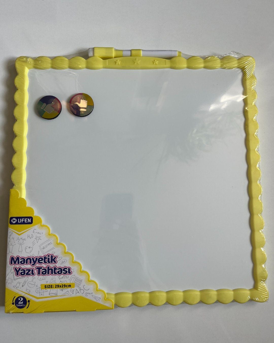 Manyetik Yazı Tahtası Çift Taraflı 29 Cm x 29 Cm Sarı