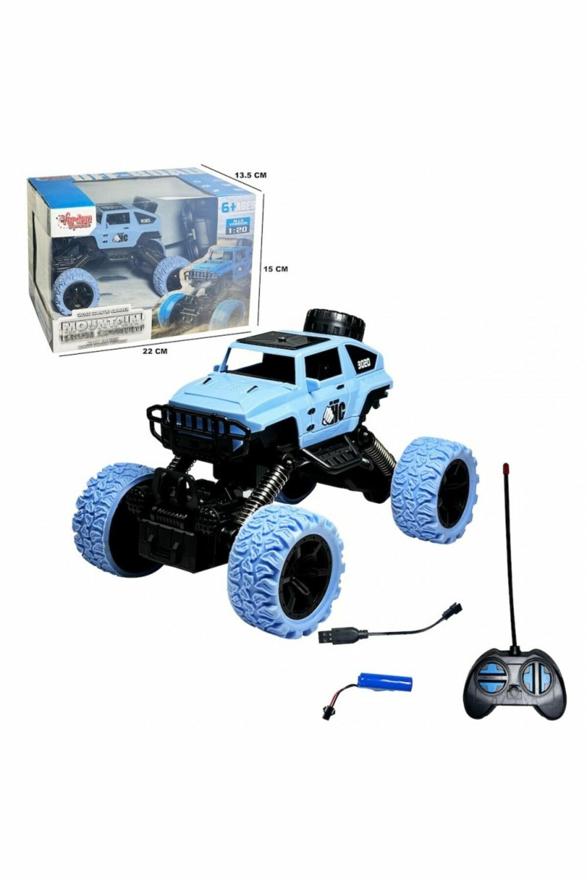 Uzaktan Kumandalı, Full Fonksiyonlu, Şarjlı, Büyük Teker Off Road Jeep Araba Mavi