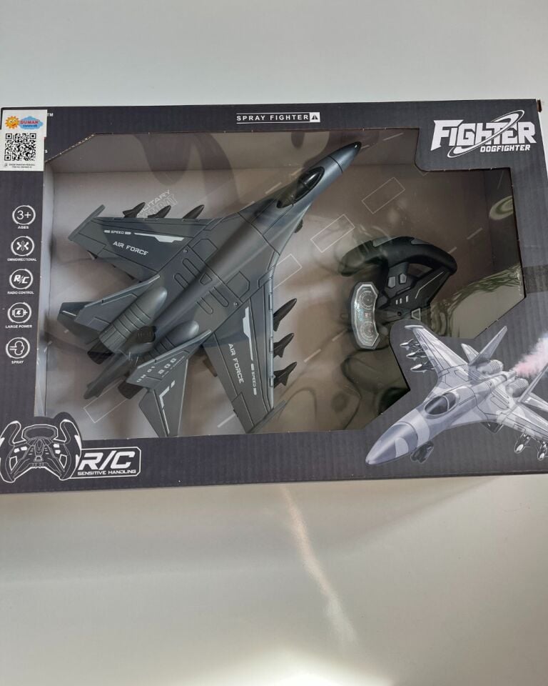 Uzaktan Kumandalı 2.4G Şarjlı Duman Atan Uçak 28 Cm Gri