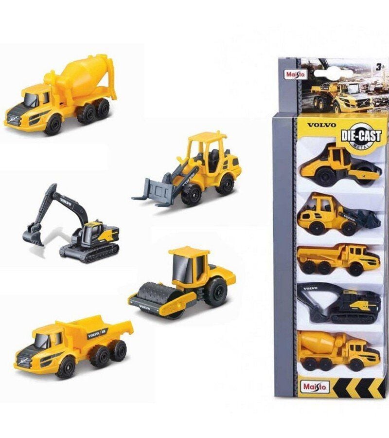 Volvo İş Makinaları Arabalar 5'li Set 7.5 Cm Araçlar