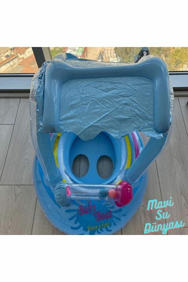 Gölgelikli Mavi Renk Bebek Deniz Simidi, Bebek Havuz Simidi, 0-3 Yaş 71cm*60cm